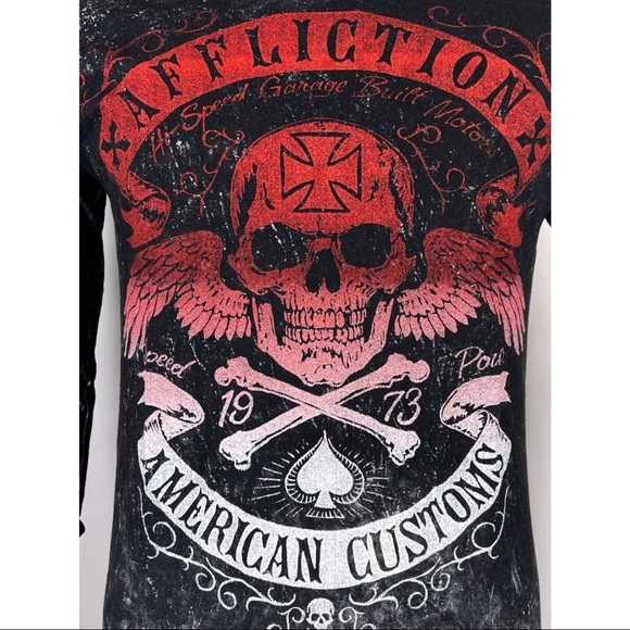 Affliction Men's T-shirt SPEED RUN Reversible Shirt Skull Biker S-2XL NWT - Picture 8 of 10